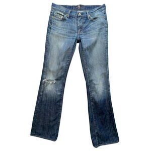 7 For All Mankind Womens Distressed Straight Jeans Size 28 Blue Denim Retro Chic
